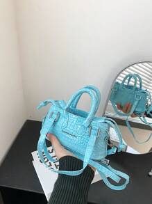 Mini geantă de mână la modă din piele lacuită cu model crocodil