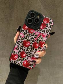 Butterfly, Leopard Print, Cherry Pattern Shockproof Soft TPU Phone Case Compatible With IPhone 11/12/13/14/12 Pro Max/16 Pro/15/X/XR/7/8Plus - Black - View 2