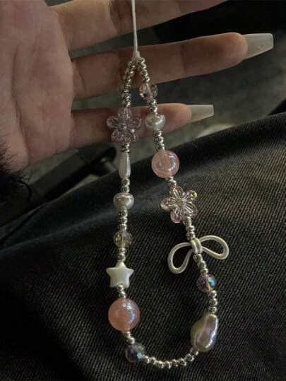 甜美酷炫轻奢风格粉色花朵手机链/手机壳吊坠，适合女孩，适合相机或 CCDC 礼物，适合送给母亲、家人、朋友、生日、节日手机饰品