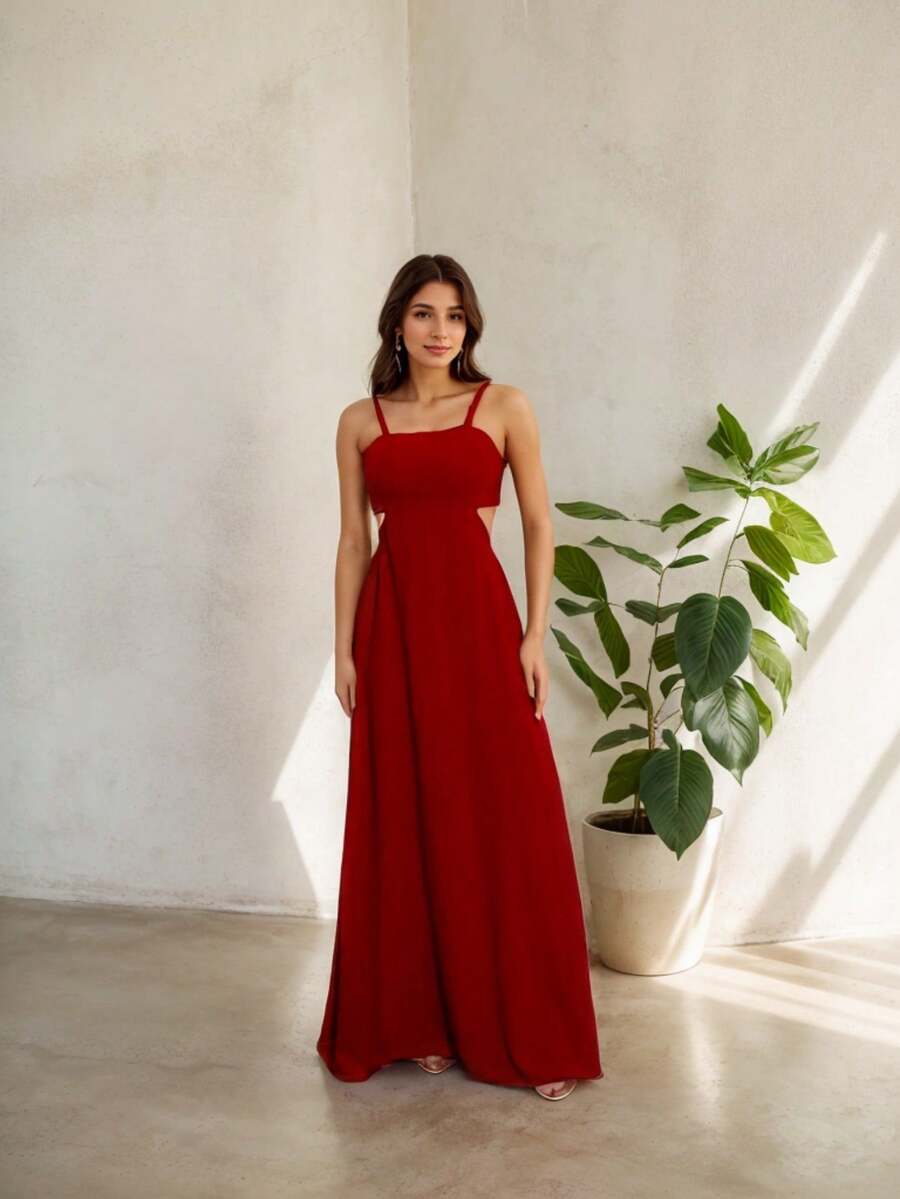 Women Long Dresses - 酒紅色 - 查看 1