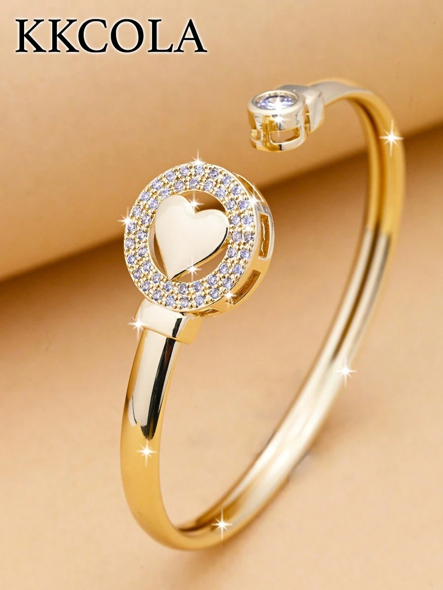 KKCOLA 1 chiếc vòng tay thời trang Cubic Zirconia & Trái tim cho phụ nữ để trang trí hàng ngày Trang sức bằng đồng Ngày lễ tình nhân, Mẹ, Mẹ, Ngày của Mẹ, Quà tặng - Vàng - Xem 1