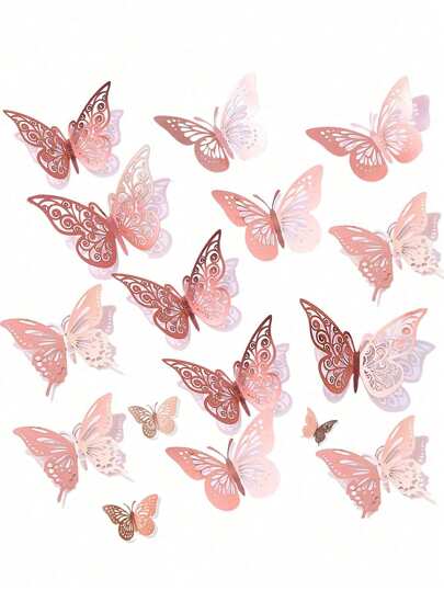 36 件 - 3D 蝴蝶墙贴，3 种尺寸蝴蝶装饰，适用于派对、礼物、花束、蛋糕装饰、插花、房间装饰（粉色，随机 H 型粘合剂）