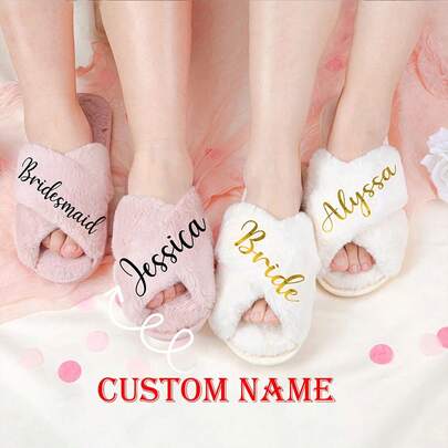 Customized Plush Cute Flat Slippers For Women