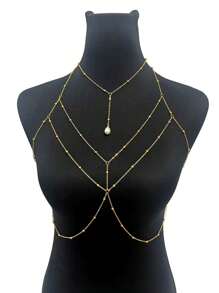 Summer Sexy Bikini Pearl Bead Tassel Bead Harness Cross Bra Chest Body Chain  Adjustable Plus Size Bikini Beach Star Waist Body Chain Belt Belly Jewelry Summer Beach Vacation Party Accessories For Women And Girls