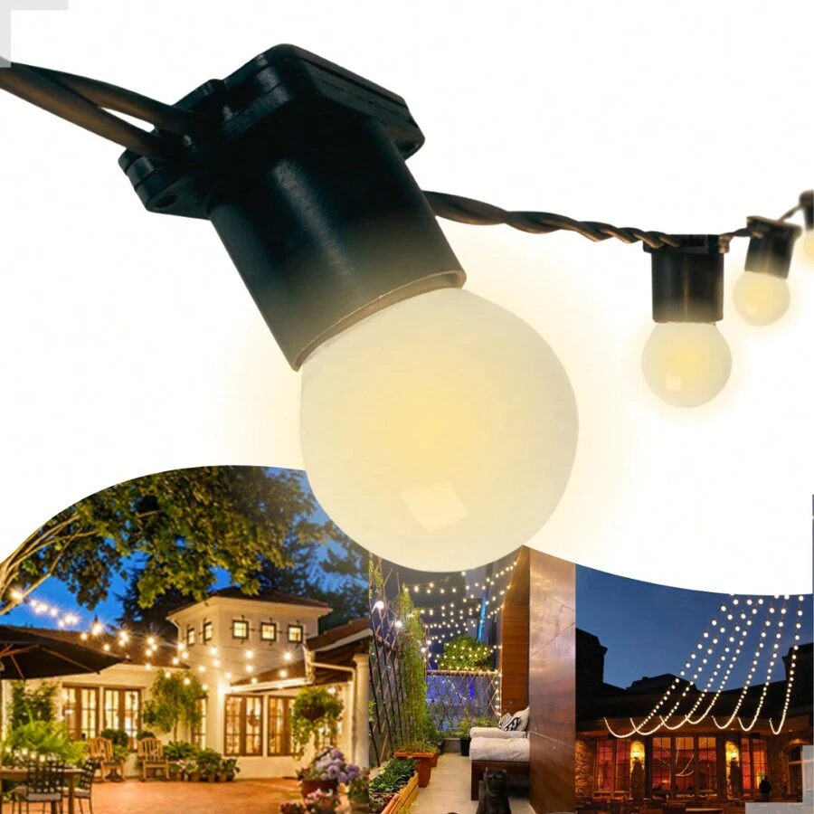 Kit Varal De Luzes 10m+ 10 Lâmpadas Bolinha 3w Branco Frio/Quente  Led Festão - Branco Quente - Visão 1