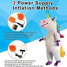 充气独角兽服装成人儿童彩虹万圣节服装男女成人狂欢节吉祥物普珥节圣诞节角色扮演 - 白色 - 查看 7