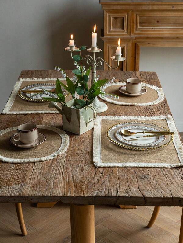 1 peça de jogo americano marrom, estilo boho, mistura de linho, borla, decoração, toalha de mesa à prova de poeira, jogo americano, adequado para decorar mesa de jantar, sala de estar, cozinha, feriado, festa, todas as estações