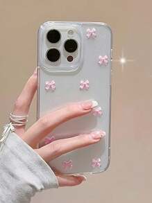 1 Peça Capa de Celular Decorada com Borboleta Rosa Suave, Compatível com iPhone 16/15/14/13/12/11, Capa Protetora da Moda À Prova d'Água, à Prova de Choques, Anti-Queda e Resistente a Arranhões - Multicolorido - Visão 1