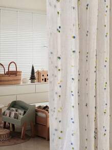 1 pieza de cortina de gasa tipo varilla con jacquard de puntos azules y verdes, para habitaciones infantiles, habitaciones de princesas, sala de estar, dormitorio, balcón, ventana de bahía, partición. No incluye varilla romana o riel.