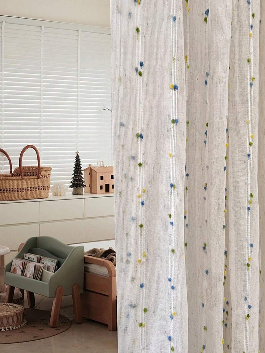 1 pieza de cortina de gasa tipo varilla con jacquard de puntos azules y verdes, para habitaciones infantiles, habitaciones de princesas, sala de estar, dormitorio, balcón, ventana de bahía, partición. No incluye varilla romana o riel.