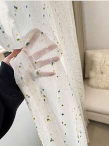 1 pieza de cortina de gasa tipo varilla con jacquard de puntos azules y verdes, para habitaciones infantiles, habitaciones de princesas, sala de estar, dormitorio, balcón, ventana de bahía, partición. No incluye varilla romana o riel.