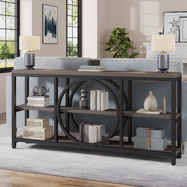 LITTLE TREE LITTLE TREE 70.9 Inch Extra Long Console Table, Narrow Sofa Tables With 3 Tier Wood Shelves, Industrial Foyer Table For Entryway Hallway Living Room Behind Couch