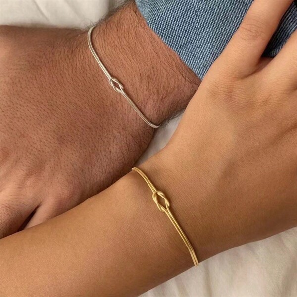 Aritio 1pc Retro 18K Gold Plated Stainless Steel Knotted Matching Bracelet, Suitable For Women & Men, Couple's Daily Wear Gift