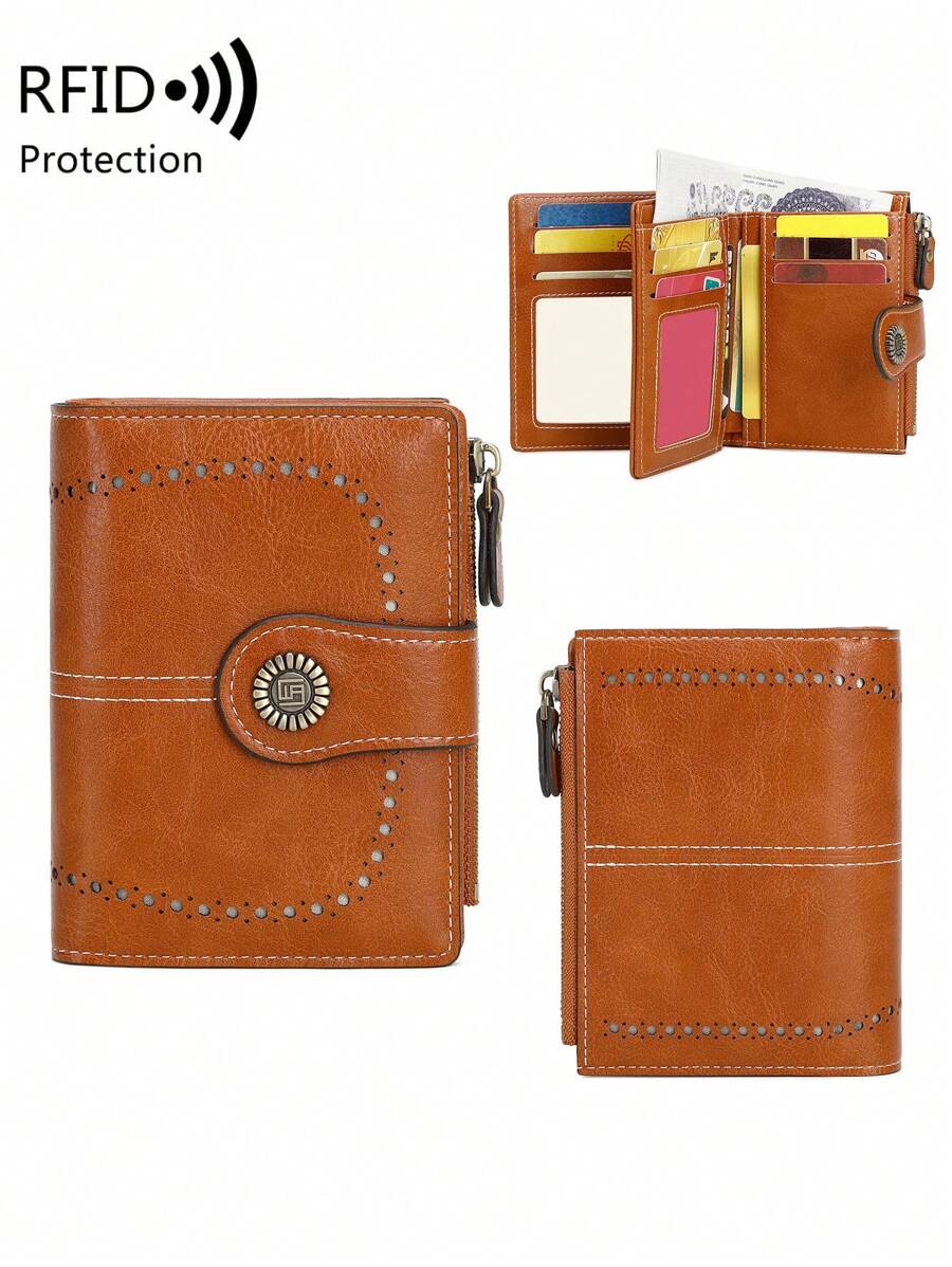 CHARM INFINITE Vintage Style Women's Anti-Theft Faux Leather Wallet With Card Slots And Zipper Pocket, Women's Wallet, Small Wallet, RFID Wallet