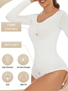 2pcs Women's Long Sleeve Bodysuit, Slimming Bodycon Outfit