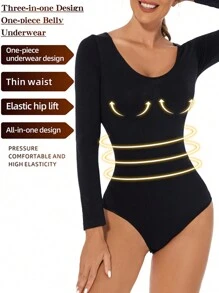 2pcs Women's Long Sleeve Bodysuit, Slimming Bodycon Outfit