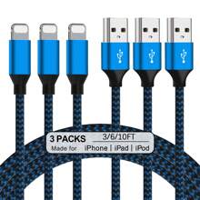 3Pcs/1Pc IPhone Charger Car Carplay Cable, Nylon Braided 10/6/3FT Lightning Cable Fast Charging High Speed Data Sync USB Cord Compatible With IPhone 14 13 12 11 Pro Max XS XR X 8 7 6S 6 Plus SE