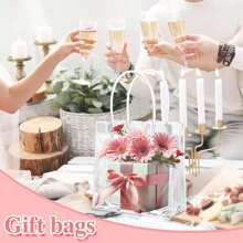 1 件带手柄可重复使用透明礼品塑料袋，小礼品包装手提袋，适用于婚礼派对婴儿送礼会、购物袋、PVC 礼品糖果袋 - 白色 - 查看 4