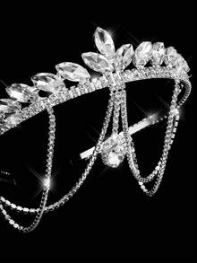 1pc Girls Luxury Rhinestone Tassel Pendant Crown, Shining Diamond Jewelry Wedding Beautiful Bride, Party Women Crown Royal Tiara - Silver - View 4