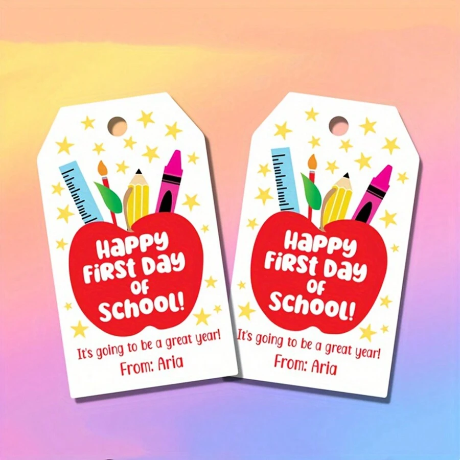 20 etiquetas de regalo de primer día de escuela, etiquetas para el regreso a la escuela, etiquetas de agradecimiento de maestros - Sin batería, Sin electricidad, Sin decoración de plumas. - Multicolor - Ver 1