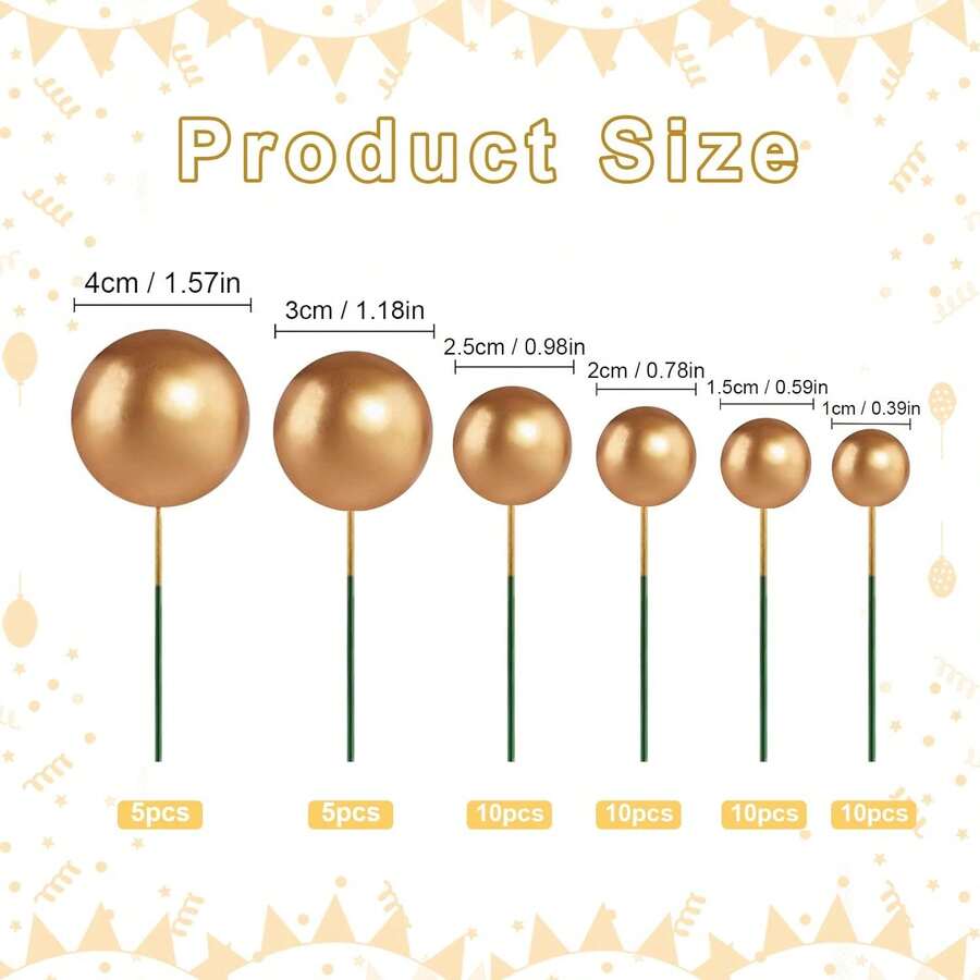 50 PCS Gold Cake Decorating Balls In Mixed Sizes Cake Topper Baking
