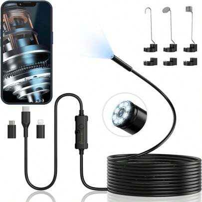 Endoscope Inspection Camera, Ennovor 1920 HD Flexible Rigid Snake Camera, 8 LED Lights No WiFi Required Snake Camera Waterproof IP67 Tube Sink Pipe Drain Camera For Android IOS Tablet (16.4 Ft/ 5m)