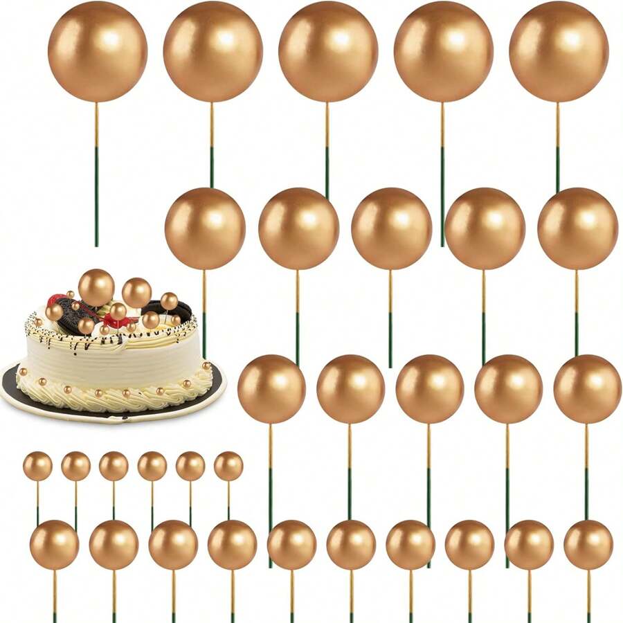 50 PCS Gold Cake Decorating Balls In Mixed Sizes Cake Topper Baking