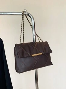 New Women's Fashionable Commuter Embroidery Rhombus Pressed And Chain Pattern Simple Large Capacity Shoulder Crossbody Bag