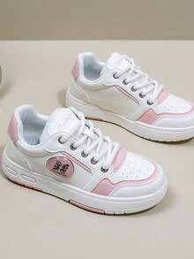 Nuevos tenis blancos para mujer 2024, suela gruesa, casuales, de moda, estilo coreano - Rosa - Ver 6