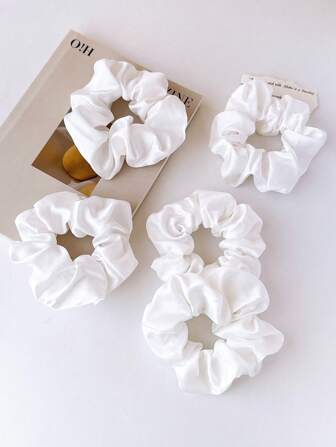 5pcs Women's Mori Style Retro Simple Wild Wide-Brimmed Hair Tie, Satin Slouchy Scrunchie Combo Set Scrunchies Scrunchy Hair Ties, Casual