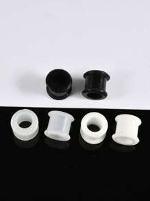 3 对装黑色透明白色厚硅胶隧道柔性耳皮空心量规适用于耳洞穿刺 - 三對混顏色 - 查看 17