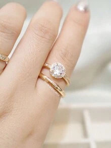 Par de Aliança de Namoro Casamento Brilhante Diamantada - 3S7-2-DOURADO - Visão 2