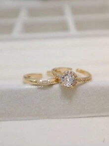 Par de Aliança de Namoro Casamento Brilhante Diamantada - 3S7-2-DOURADO - Visão 3