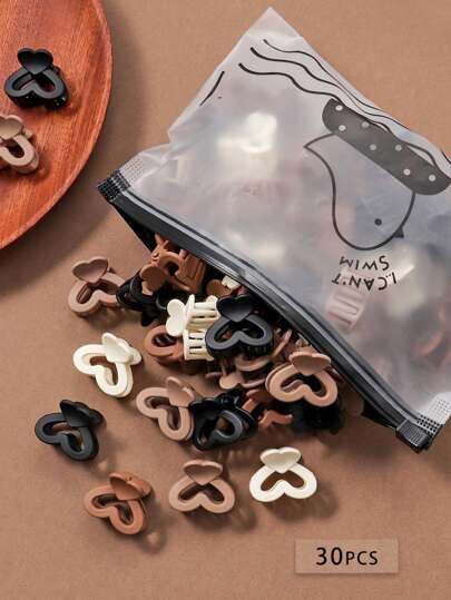 30pcs/Set Small Square & Heart Shaped Hair Clips, Black & Brown, For Women Hair Ties Ponytail Holders Hair Elastics Hair Rubber Bands Scrunchies Hair Rope Elastic Hair Tie, Hair Bobbles