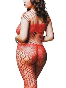 Lencería Sexy Full Body Stocking Hollow Out Bodystocking Sin Ropa Interior San Valentín - Rojo - Ver 2