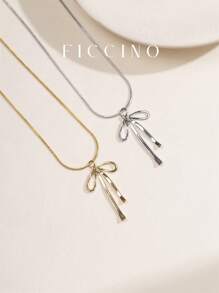 FICCINO 领结形镀金吊坠项链，钛钢镀金蛇链，日常佩戴锁骨链，送给朋友和周年纪念日的优雅可爱礼物，附赠礼品盒，情人节、妈妈、母亲、母亲节、礼物 - 蝴蝶結項鍊 - 查看 7