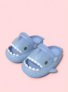 Funny Night Light Shark Kids' Slippers With Anti-Kick Design And Holes, Beach Style, Back Strap, Summer - Blue - View 1