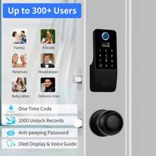 Fingerprint Door Lock, OLED Display&Voice Guide Keyless Entry Door Lock, 300+ Users Smart Door Lock, Door Locks With Keypads, Front Door Lock Set, Electronic Keypad Deadbolt, Satin Nickel,Aged Bronze,Black - màu đen - Xem 3