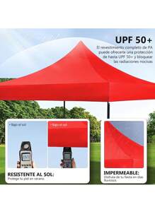 3x3 Metros Repuesto de Lona para Toldo para Jardín y Exteriores Impermeable Carpa Plegable Toldo Plegable Repuesto para Toldo Tienda de Campaña Toldo de Repuesto para Exteriores Plegable Impermeable - Rojo - Ver 5