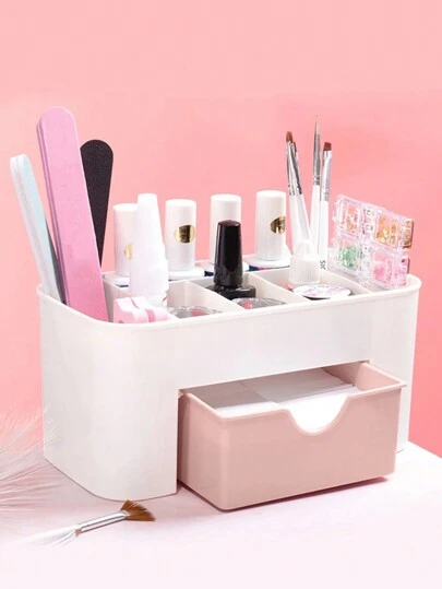 1PC Storage Box With Pink Drawers For Nail Tools, Jewelry, Multifunctional Desk Makeup Organizer