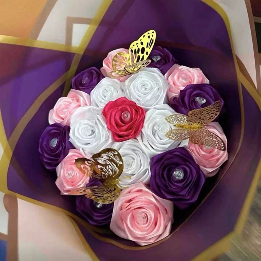 Bó hoa ruy băng Satin tự làm, cuộn ruy băng Satin đa năng 25 yard, quà tặng trang trí tiệc, món quà hoàn hảo cho ngày lễ tình nhân, sinh nhật ngày của mẹ - Nhiều màu - Xem 1