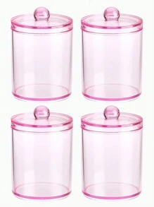 6 Pack Qtip Clips With Plastic Lids - 10 Oz Clear Medicine Bottle Dresser Organizer And Storage Makeup Jar For Makeup Round Pads, Swabs, Dental Floss, Hair Clips, Paper Clips, Hair Ties (Pink)