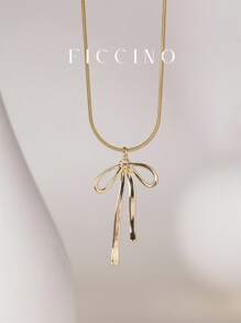 FICCINO 领结形镀金吊坠项链，钛钢镀金蛇链，日常佩戴锁骨链，送给朋友和周年纪念日的优雅可爱礼物，附赠礼品盒，情人节、妈妈、母亲、母亲节、礼物 - 蝴蝶結項鍊 - 查看 2