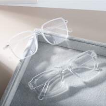2pcs Square Frame Clear Glasses Fake Brille For Women Daily Wear,Reading - Clear - View 1
