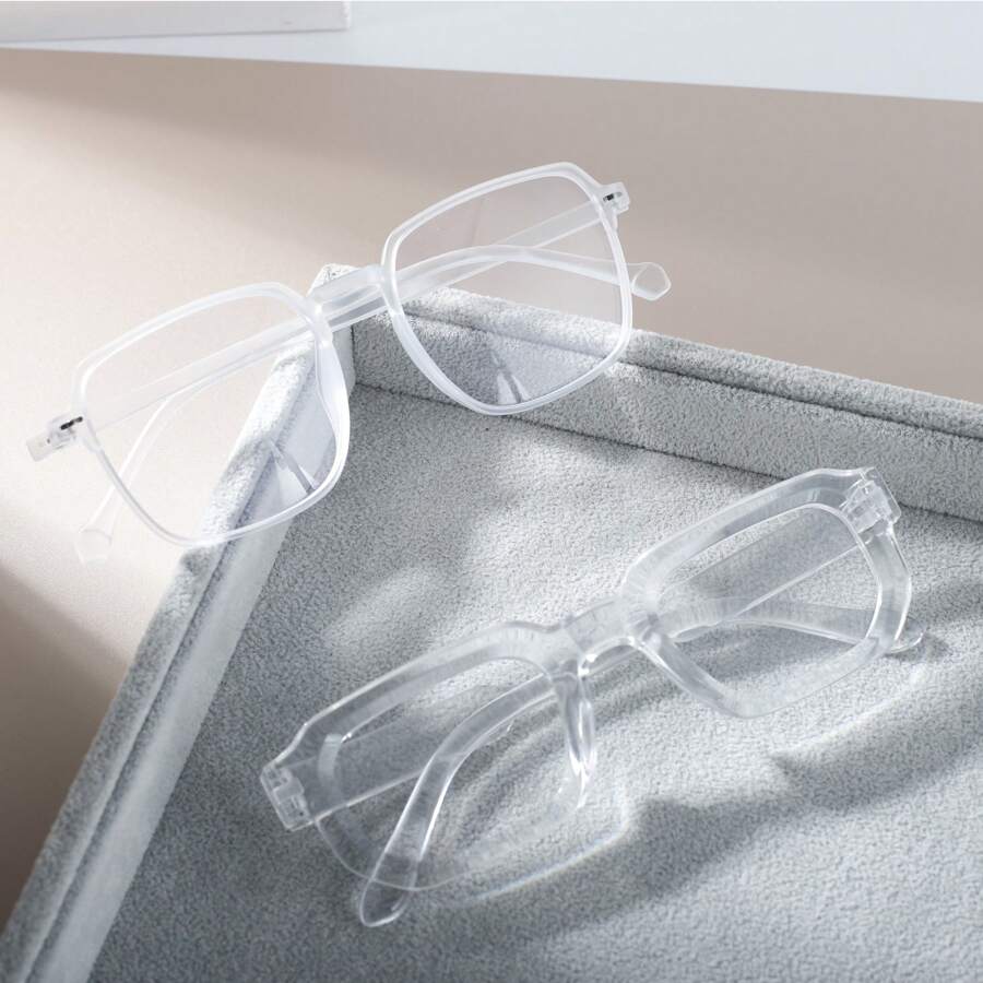 2pcs Square Frame Clear Glasses Fake Brille For Women Daily Wear,Reading - Clear - View 1