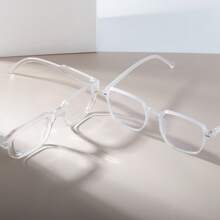 2pcs Square Frame Clear Glasses Fake Brille For Women Daily Wear,Reading - Clear - View 4