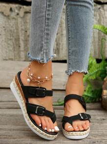 Zapatillas / Sandalias simples de mujer, zapatos casuales de tacón de cuña de punta abierta con plataforma impermeable cómoda, de moda