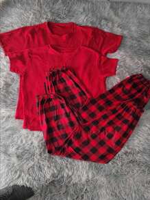 Duo de pijama 4 piezas 2 pantalon con bolsas laterales y playera ligera unitalla de moda - Negro - Ver 1