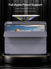 Mirror 1pc Grey Purple Tri-Fold Silicone Foldable IPad Case, Shell Slim Stand Shockproof Anti Fall Pen Holder Anti-Fall Tablet Cover Compatible With Apple IPad Mini 4/5/6, 9.7/10.2/10.5 Inches, Air 4/5/6, 10th Gen, 10.9 Inches, Pro 11 Inches, Air 11(M2) , Air 13 And Pro 11(M4) Models. Clear Back Cover With High Transparency For DIY Personalization.