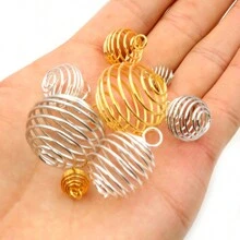 10-30入組金屬螺旋珠籠吊墜，空心珠帽，適用於DIY手鍊、首飾製作配件 - cage pendant charm - 查看 2